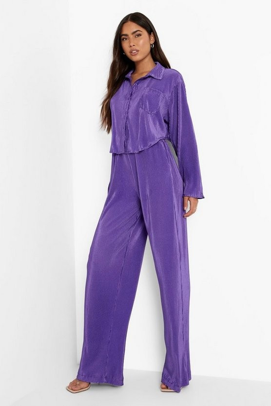 Tessa Brooks Plisse Long Sleeve Shirt & Trouser Co-Ord | Boohoo.com (US & CA)