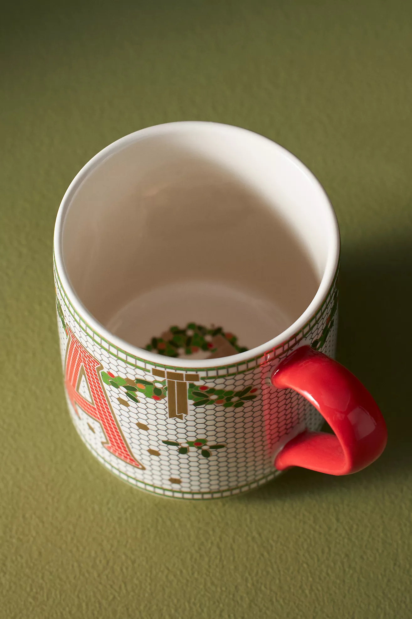 Bistro Festive Tile Stoneware Monogram Mug | Anthropologie (US)