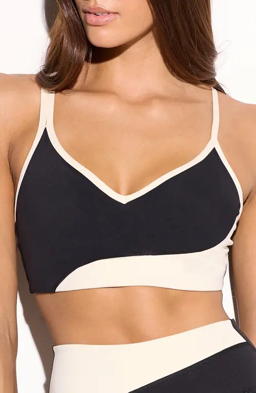 Spiritual Gangster Libra Asymmetric Longline Sports Bra in Black/Canvas at Nordstrom, Size Large | Nordstrom