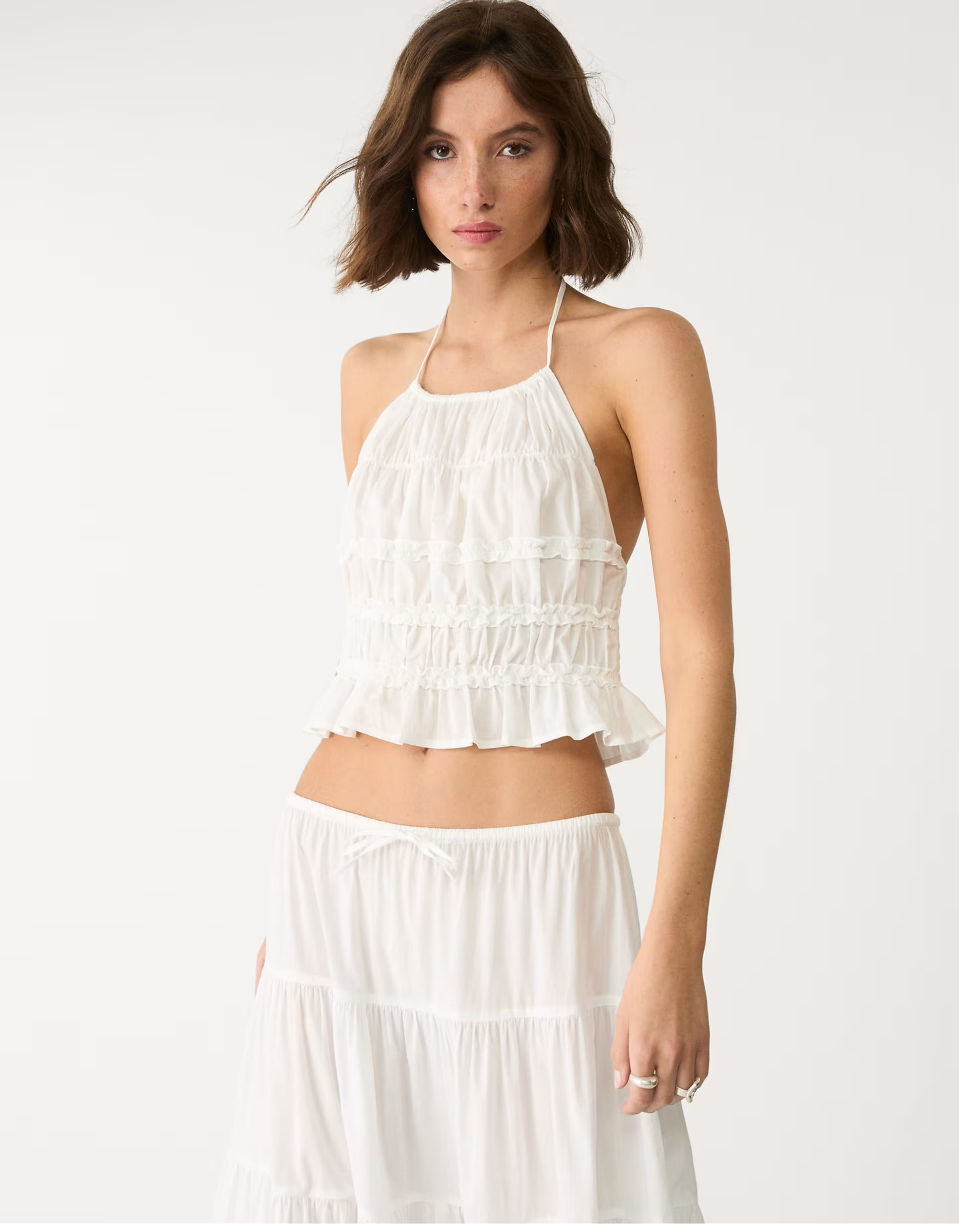 Stradivarius halter top with open back in ecru | ASOS | ASOS (Global)