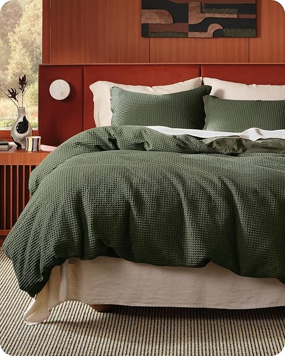 Bedsure Cotton Duvet Cover Set - 100% Cotton Waffle Weave Olive Green Duvet Cover California King... | Amazon (US)
