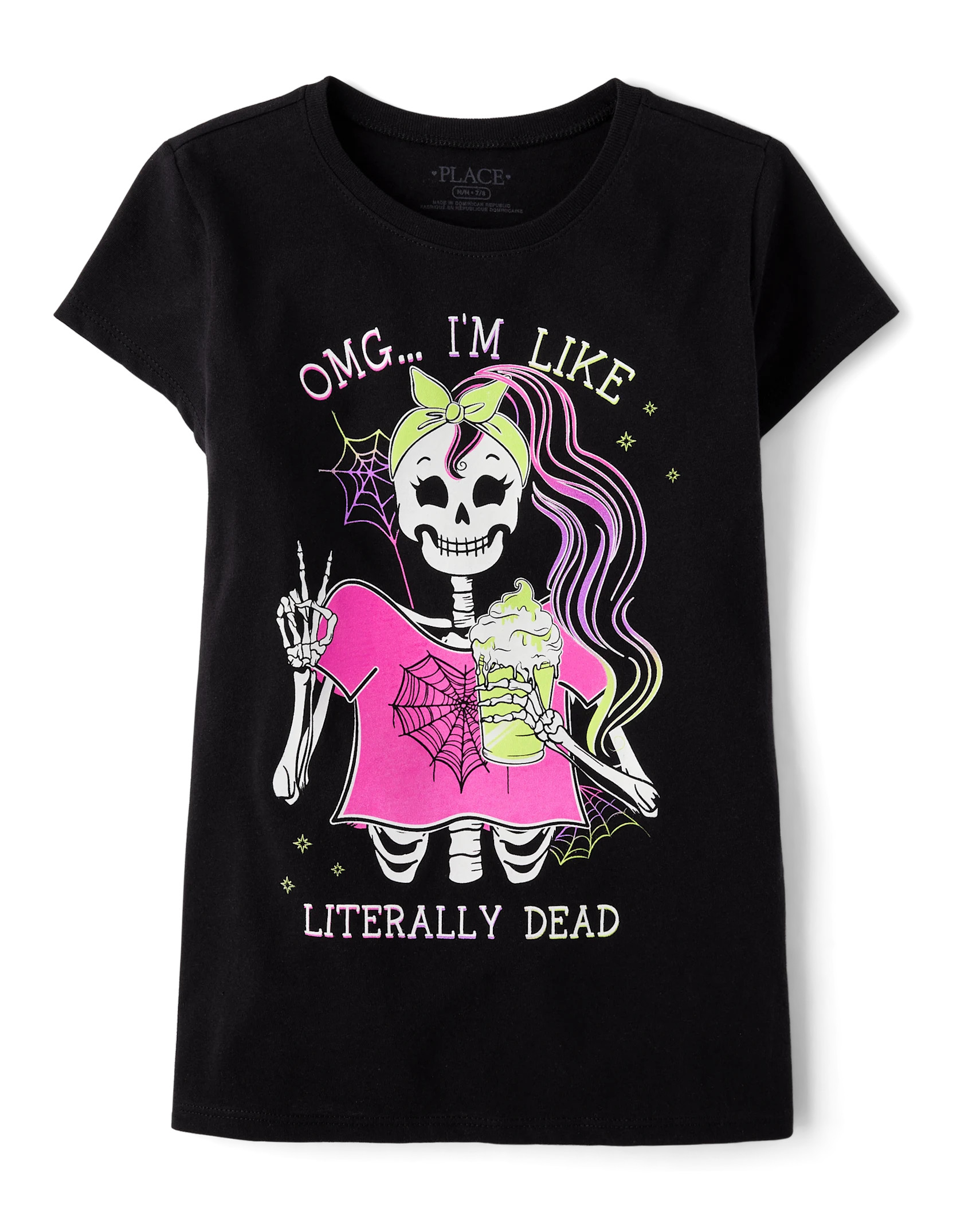 Girls Glow In The Dark Halloween Short Sleeve Skeleton Girl Graphic Tee - BLACK | The Children's ... | The Children's Place
