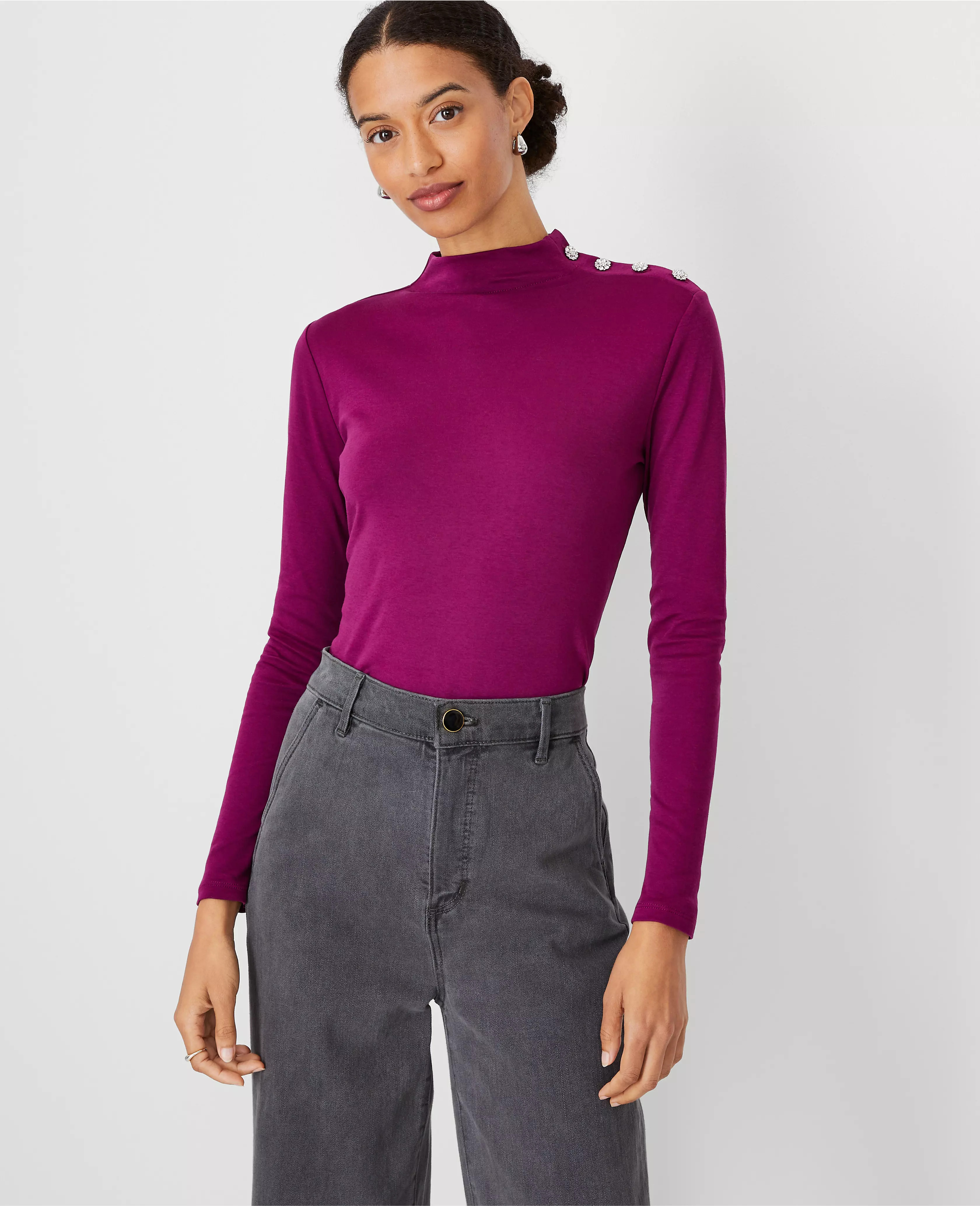 Shoulder Button Turtleneck Top | Ann Taylor (US)