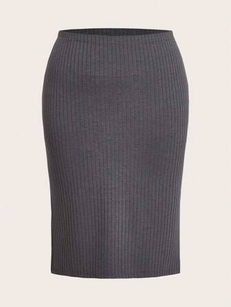 SHEIN EZwear Plus Solid Ribbed Knit Skirt | SHEIN