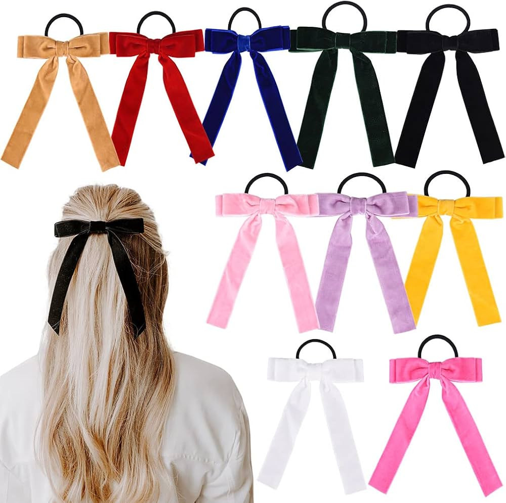 10Pcs Bow Hair Tie Velvet Elastics Hair Scrunchie Bobbles Hair Bands Scrunchy Hair Rope Long Hair... | Amazon (US)