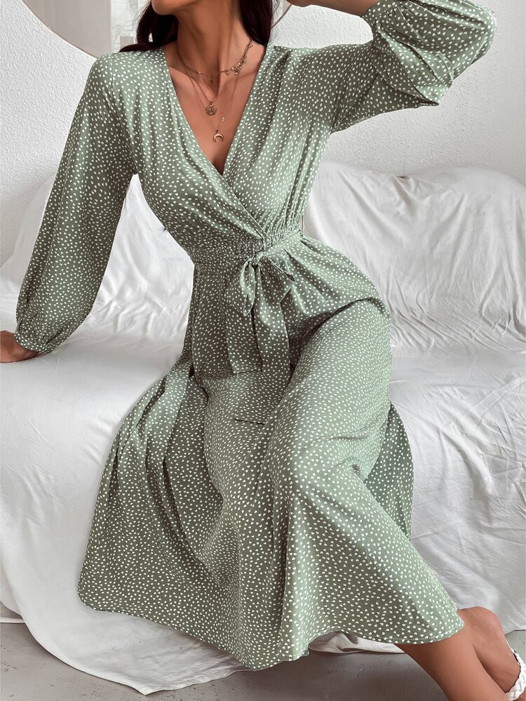 Allover Heart Wrap A-line Dress | SHEIN