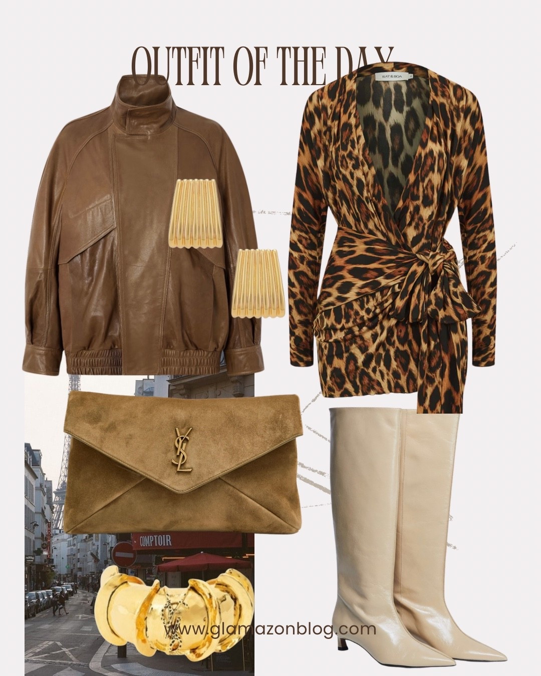 Rat & boa dress, ysl clutch. Ysl cuff, leather jacket, cream boots, suede clutch, leopard print dress

#LTKwinter #LTKeurope #LTKdatenight