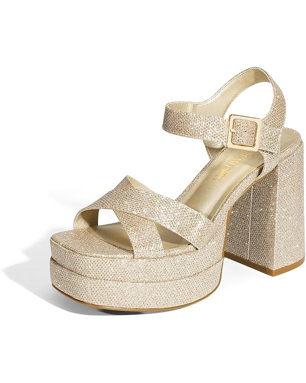 DREAM PAIRS Women's Platform Chunky Heels Square Open Toe Ankle Strap High Heeled Sandals Y2K Sho... | Amazon (US)