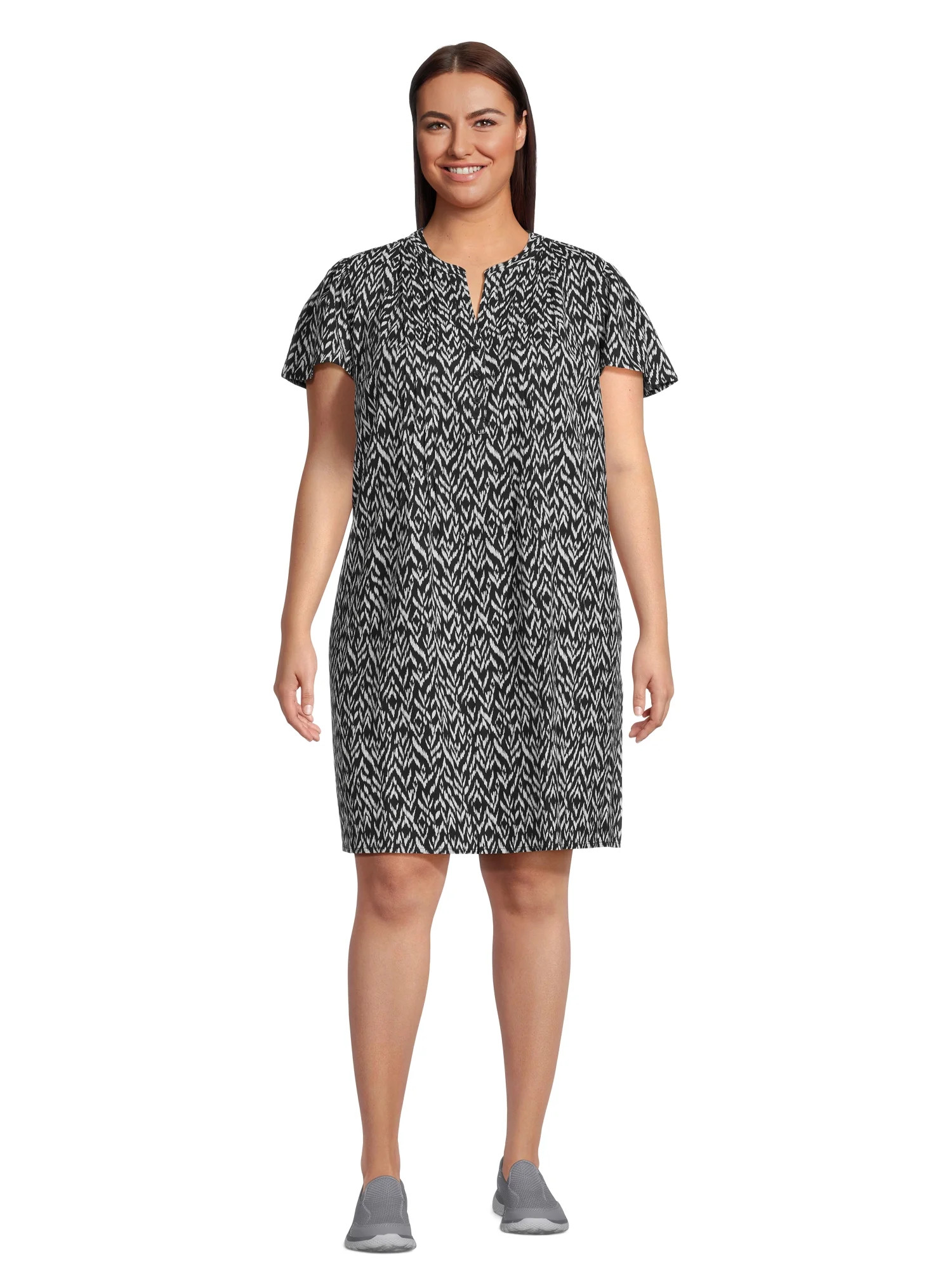 Terra & Sky Women's Plus Size Linen Blend Pintuck Dress with Flutter Sleeves | Walmart (US)