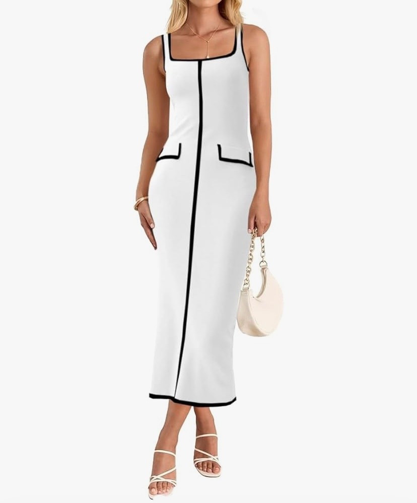 The perfect $35 dress for work, girls night, vacation, brunch, summer! Affordable style. Amazon fashion. Office look  Womens Summer Sleeveless Midi Dress Square Neck Knit Cocktail Bodycon Color Block Tank Dresses

#LTKFindsUnder50 #LTKWorkwear #LTKStyleTip