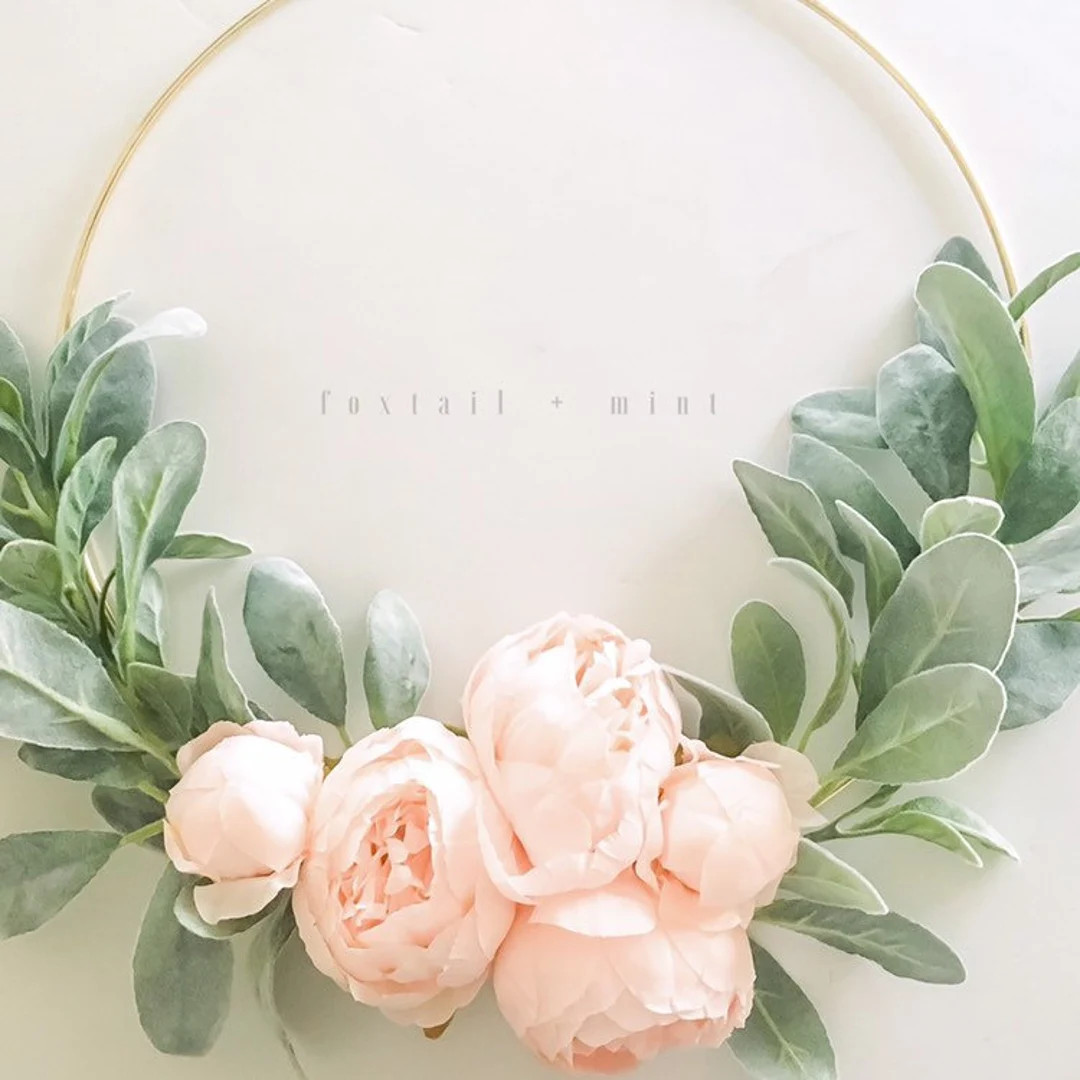 Pale Pink Peony and Lambs Ear Wreath // Nursery Decor // Boho - Etsy | Etsy (US)