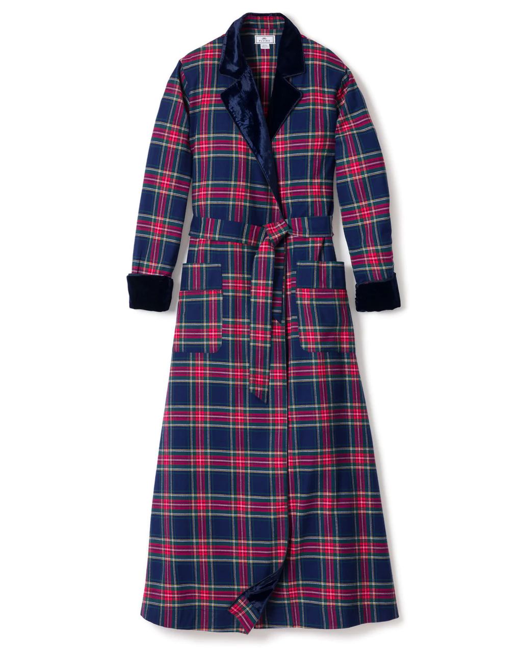 Women's Windsor Tartan Long Robe with Velvet Trim | Petite Plume