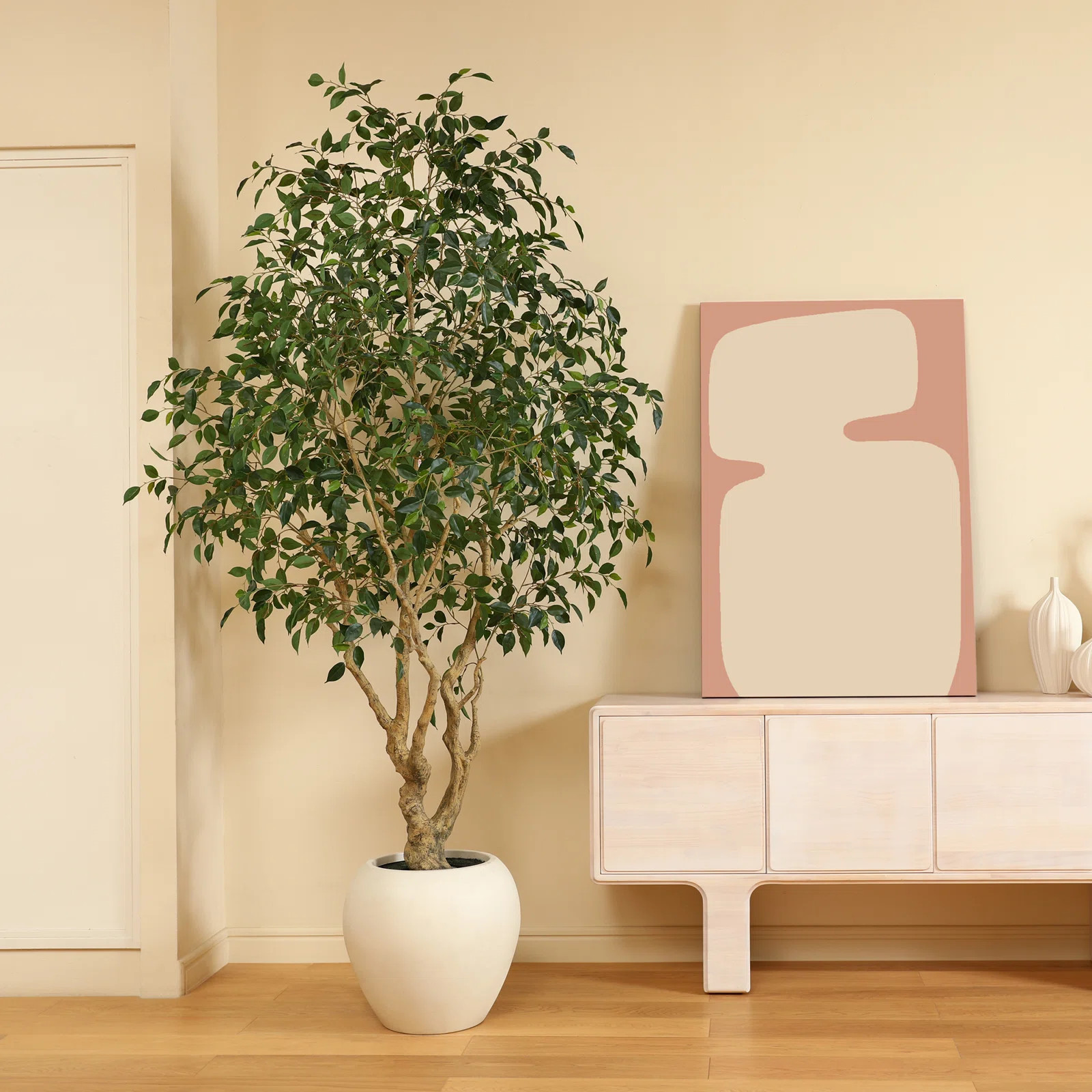 Adcock 8' H Artificial Ficus Tree in 18" White Planter | Joss & Main