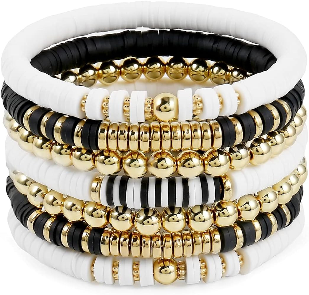 Elegance 11 designs Heishi Beaded Bracelets For Women Polymer Clay Colorful Surfer Stackable Bead... | Amazon (US)