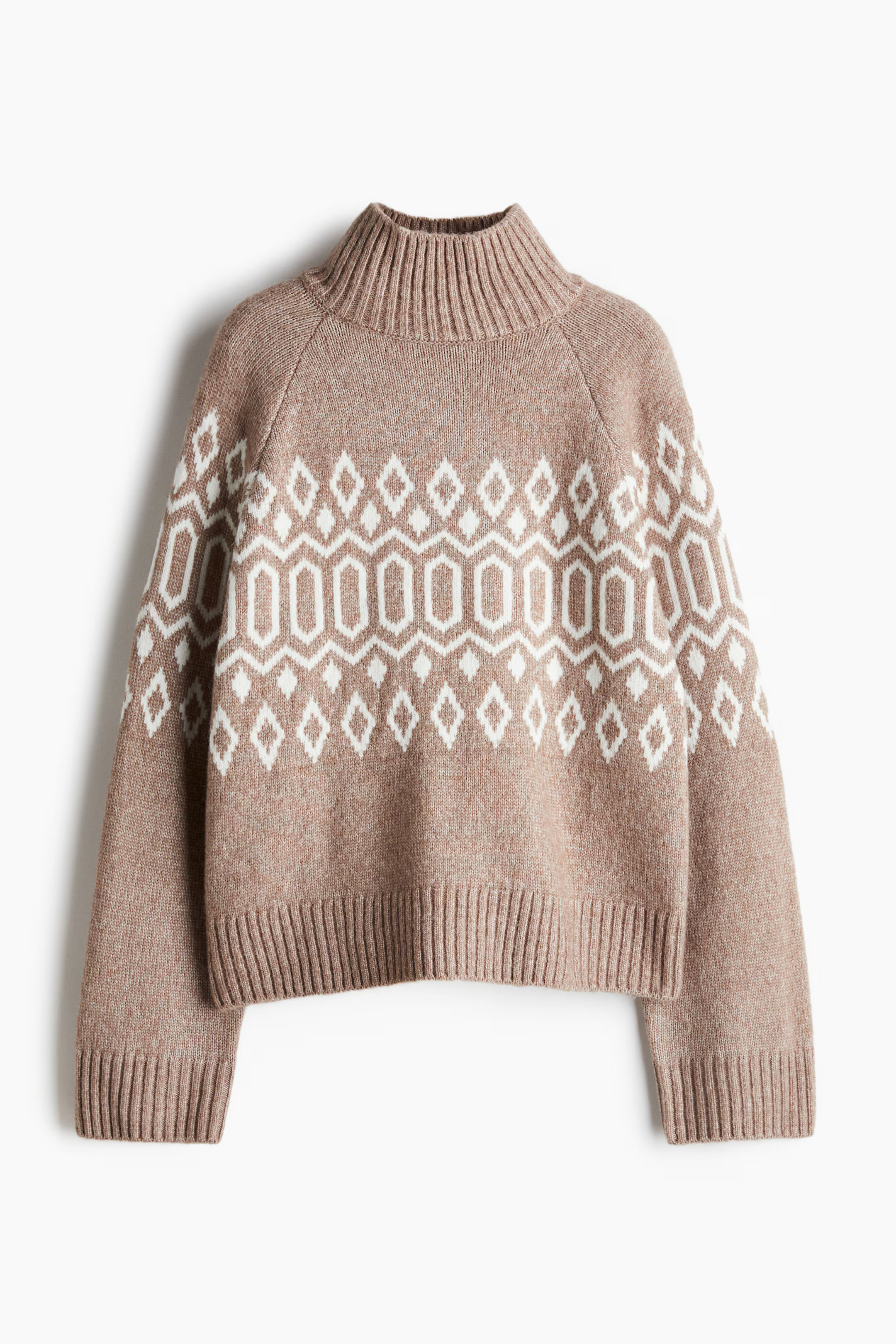 Jacquard-knit turtleneck jumper - Greige marl - Ladies | H&M GB | H&M (UK, MY, IN, SG, PH, TW, HK)