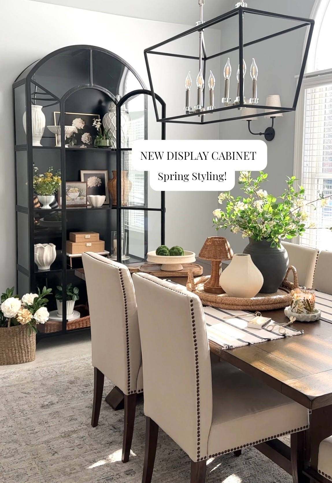 New display cabinet & dining space styling! Shop cabinet, chandelier, area rug, dining room furniture, new Target decor accessories, McGee & Co black vase, Crate & Barrel neutral vase, Pottery Barn candle ships free! Some selections ship free! #LTKFindsUnder50

#LTKHome #LTKdayinmylife
