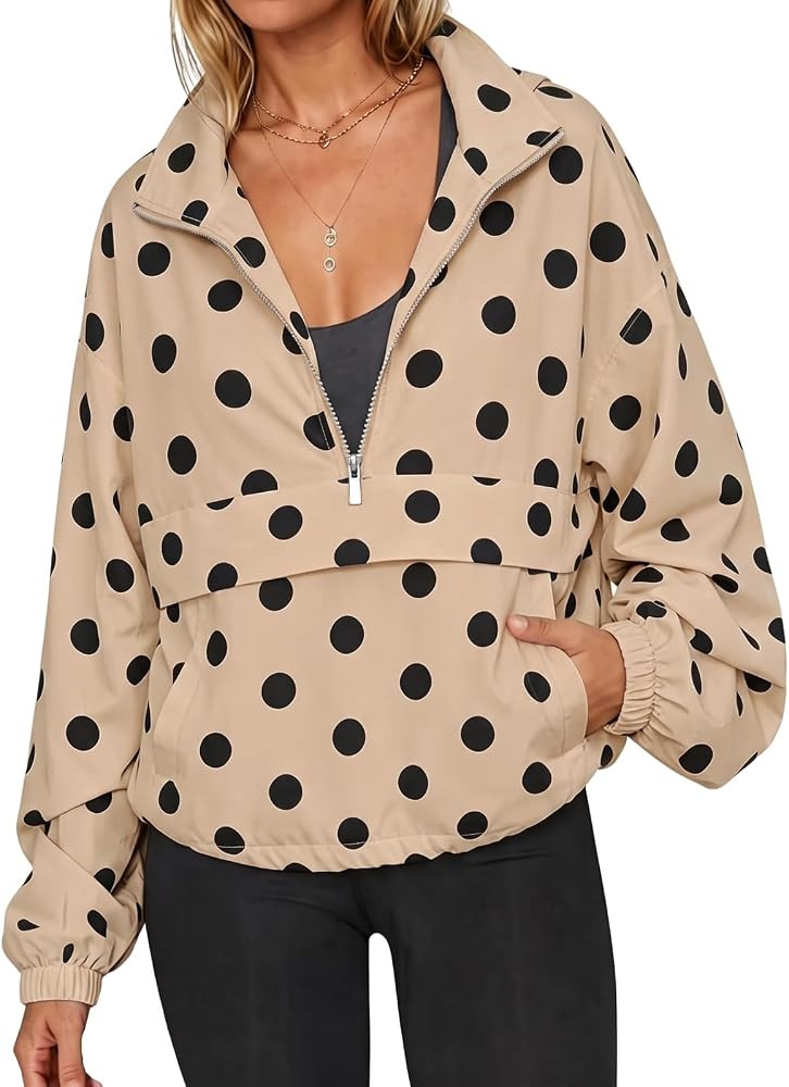 Fisoew Womens Polka Dot Lightweight Windbreaker Jacket | Amazon (US)