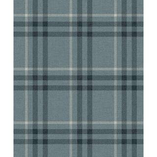 57.5 sq. ft. Light Blue Calverlay Plaid Pre-Pasted Paper Wallpaper Roll | The Home Depot