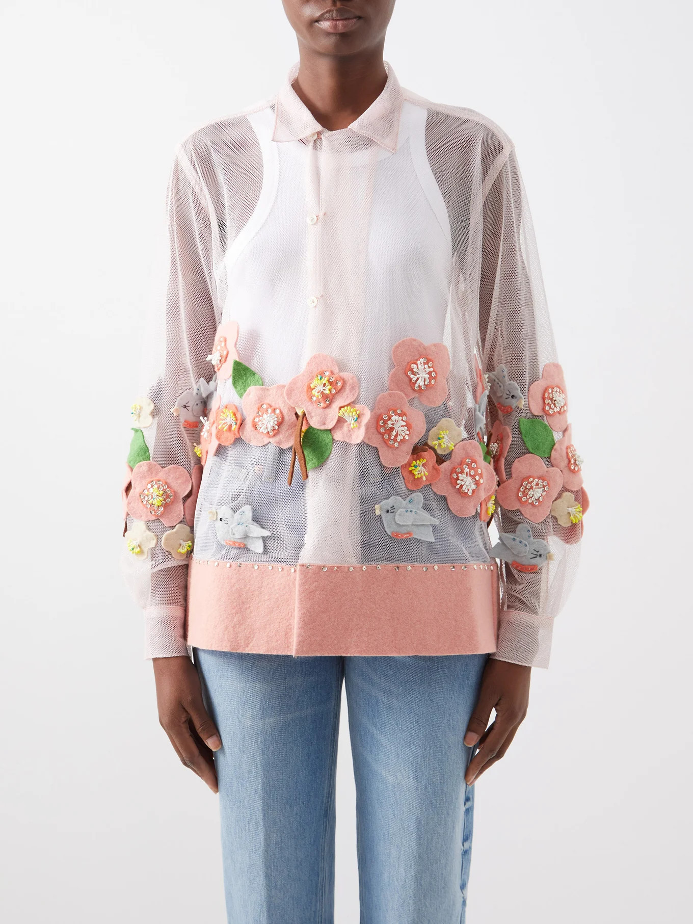 Bluebird and floral appliqués tulle shirt | Bode | Matches (US)