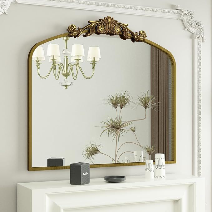 Arched Gold Antique Mirror 36Wx 30L, Arch Vintage Mirror for Wall, Metal Framed Baroque Mirror fo... | Amazon (US)