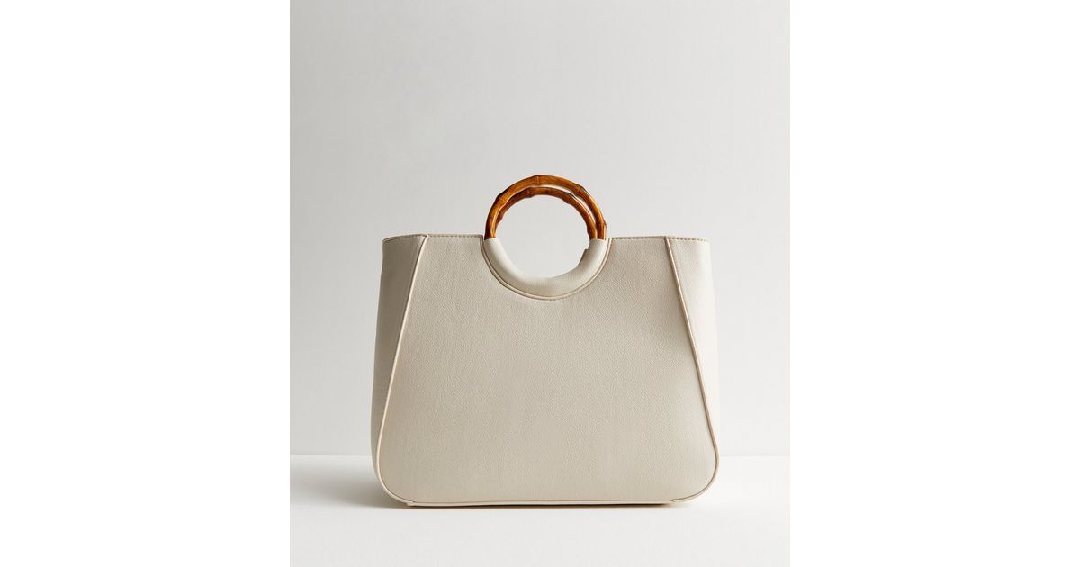 Cream Leather-Look Round Handle Tote Bag | New Look | New Look (UK)
