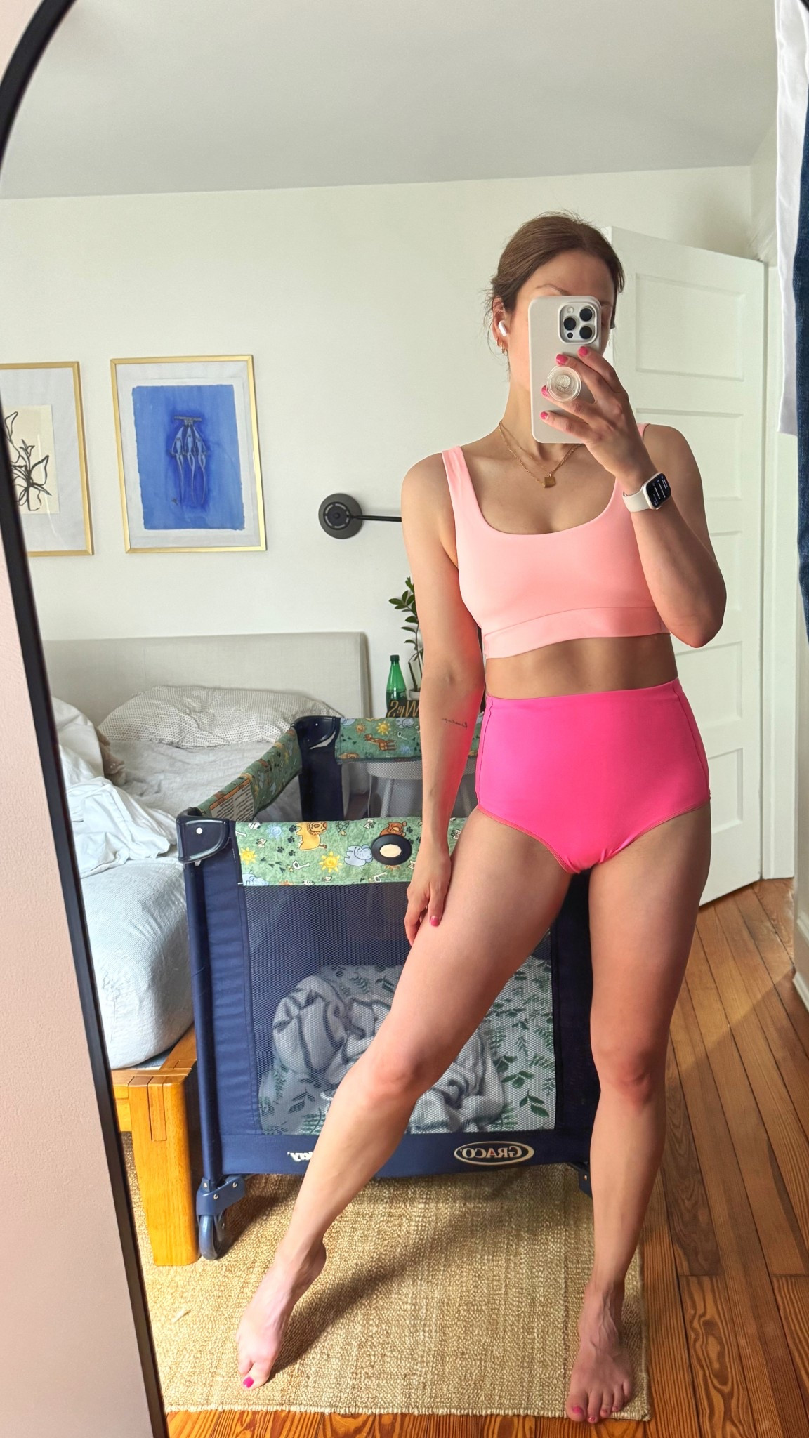 Cutest swim — high waist, supportive, and perfect sports-bra esque top

Medium top (34B/C) and small bottom (26 typically in jeans)

#LTKSeasonal #LTKSummerEdit #LTKSwim