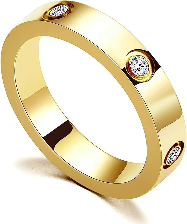 PDWZNBA Love Friendship Ring 18K Gold Silver Rose Plated Cubic Zirconia Stainless Steel Promise R... | Amazon (US)