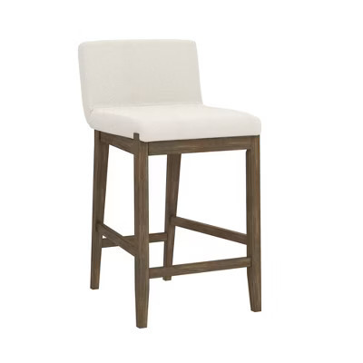 Gracie Wood Upholstered Counter Height Barstool Brushed Dark Brown/Cream Linen - Nathan James: Polyester, Fixed Seat, 250lb Capacity | Target