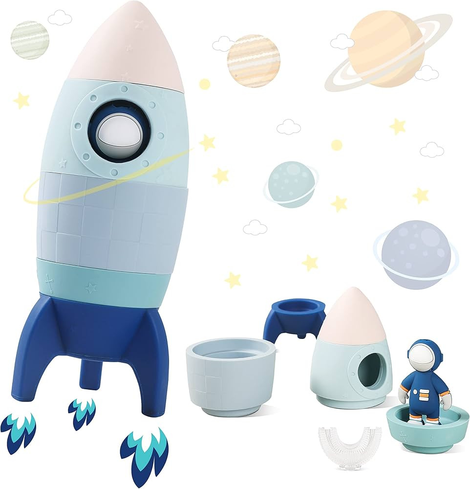 JETM·HH Silicone Rocket Stacking Toy - Space Rocket Toy - Baby Teething Toys -Early Learning Sta... | Amazon (US)