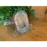 Vintage Murano Art Glass Venetian Mirror | Clear + Blue Flower Accents Shabby Chic Italian Vanity Table Top Mcm | Etsy (US)