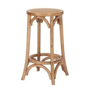 Mavery Patina Oak Finish Backless Wood Counter Stool with Woven Rattan Seat | The Home Depot