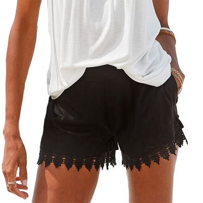 Women's Lace Trim Shorts - LASCANA - Black Solid 4 | Target
