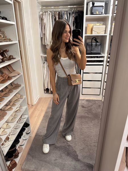 Casual workwear attire! I absolutely love this striped tank. It comes in so many colors. I’m wearing a size S & a 25 in the trousers. // Abercrombie, Abercrombie outfit, workwear trousers, summer outfit

#LTKstyletip