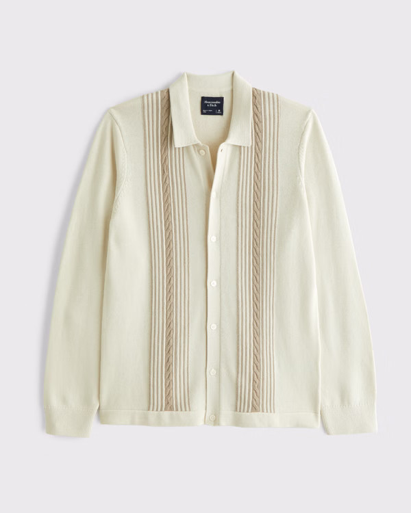 Long-Sleeve Striped Button-Through Sweater Polo | Abercrombie & Fitch (US)