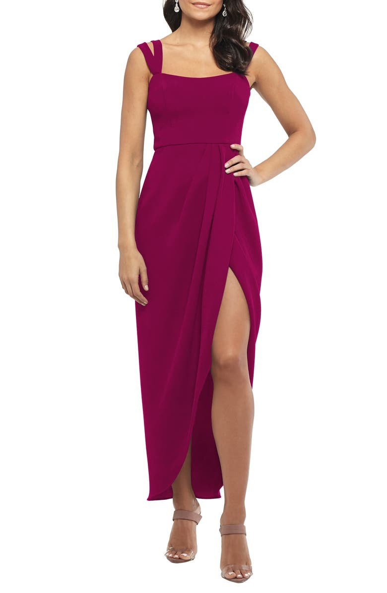 Side Ruched Double Strap Crepe Gown | Nordstrom