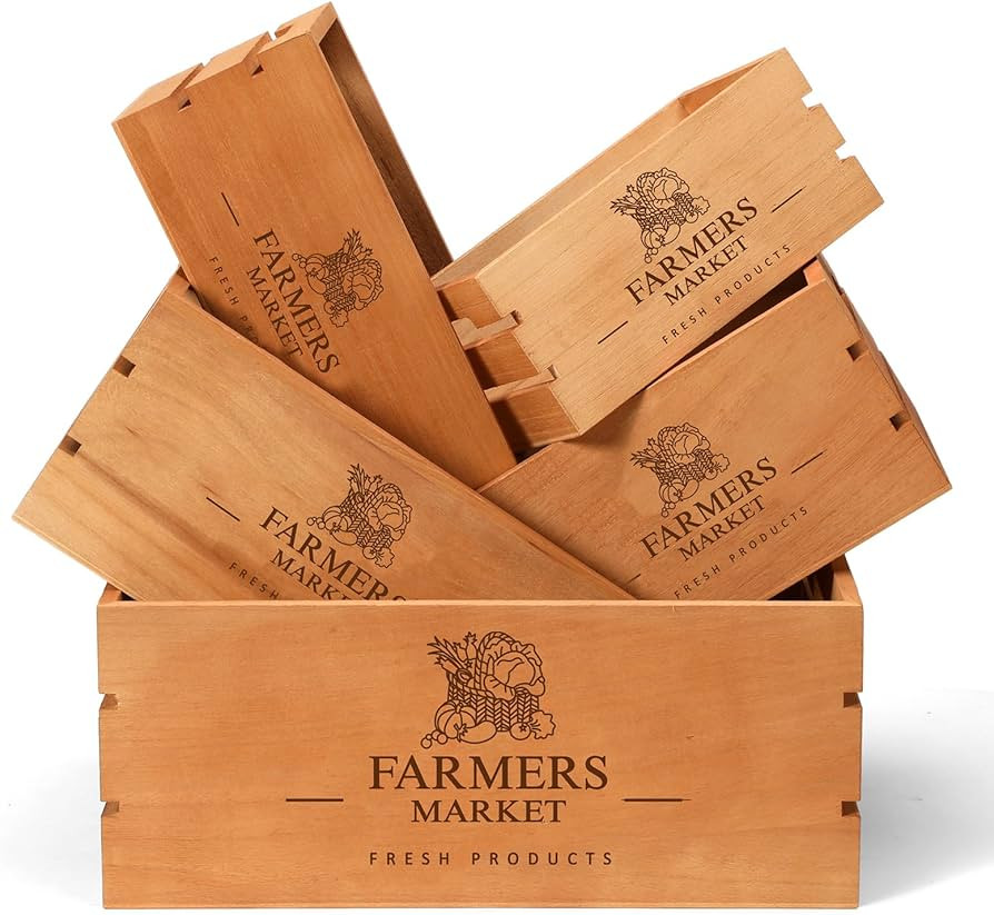 Barydat Set of 5 Wood Crates for Vintage Decorative Display Wooden Boxes Farmhouse Style Nesting ... | Amazon (US)