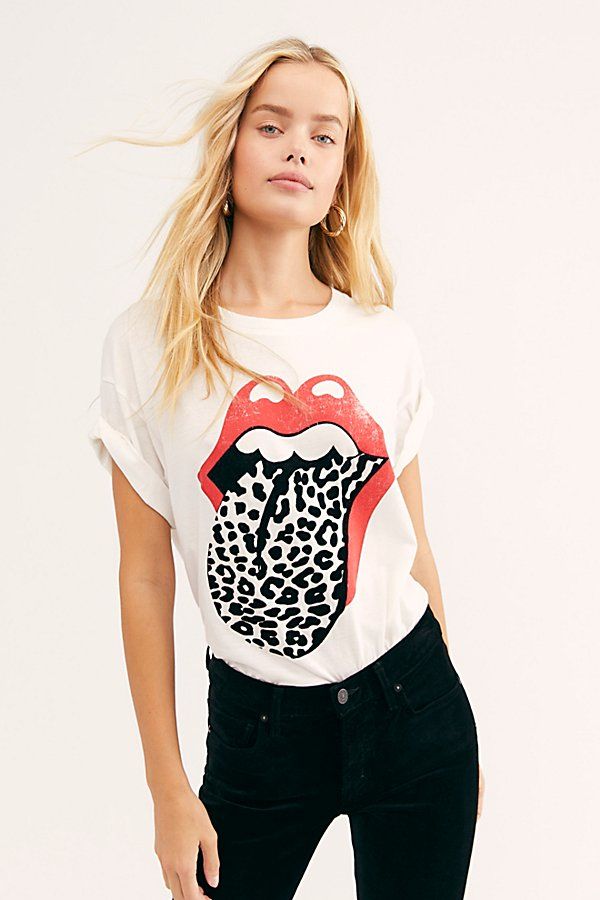 Stones Flocked Leopard Tongue Tee by Daydreamer at Free People, White, L | Free People (Global - UK&FR Excluded)