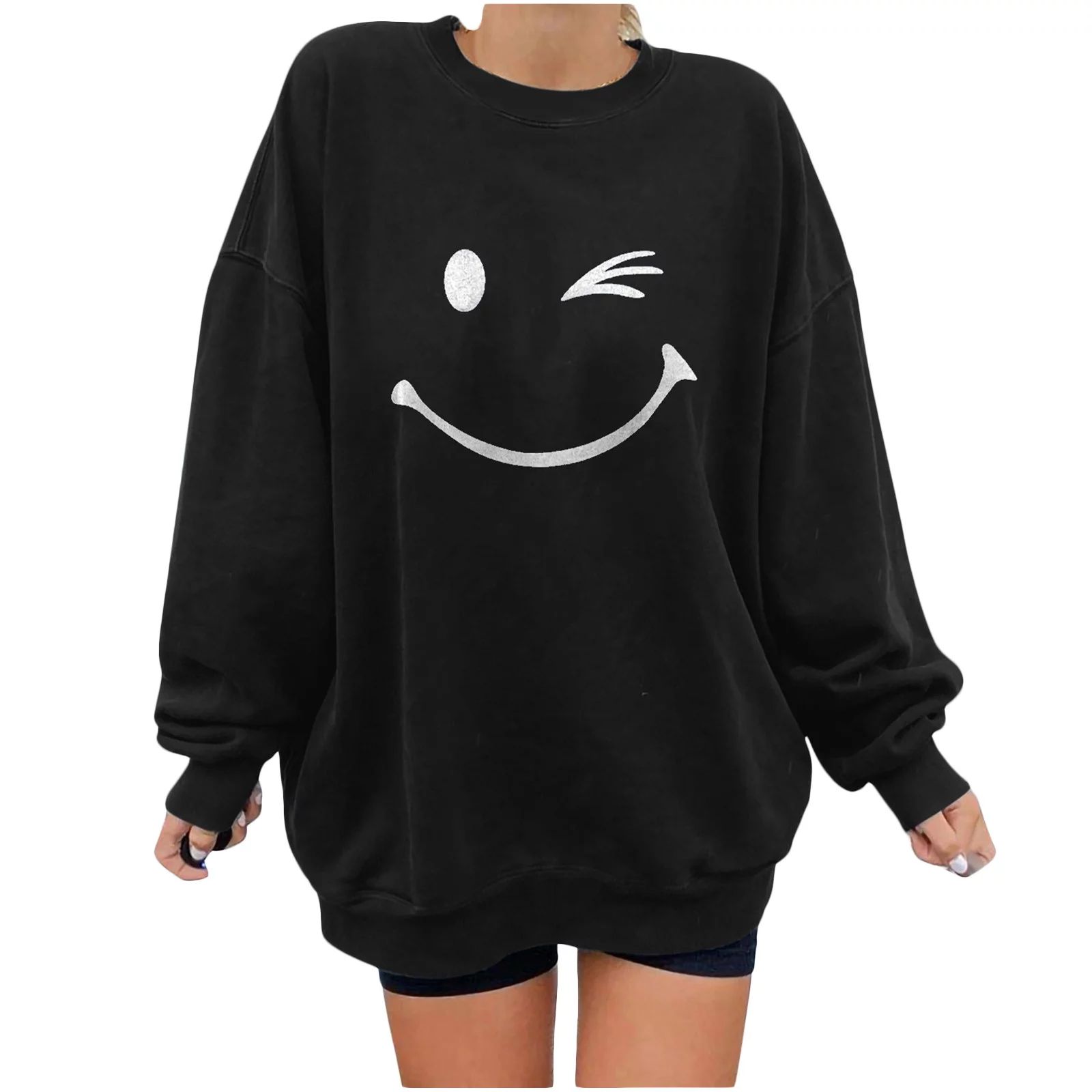 Women Sweater Shirt For Women Long Sleeve Tops Vintage T-s Women Happy Print Casual shirt Pullove... | Walmart (US)