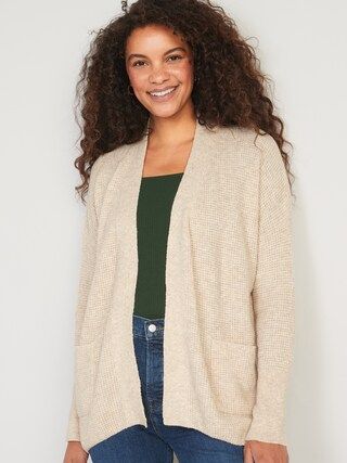 Heathered Waffle-Knit Open-Front Cardigan for Women | Old Navy (US)