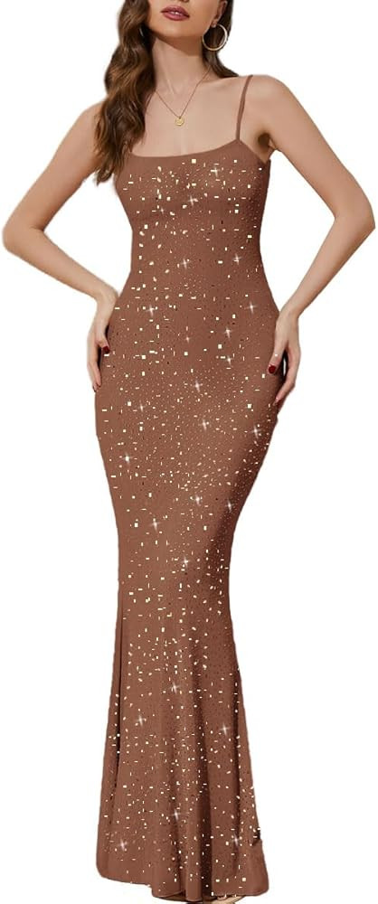 Women Sexy Sheer Hot Drilling Process Bodycon Dress Party Spaghetti Strap See Through Rhinestone ... | Amazon (US)