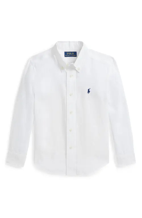 Polo Ralph Lauren Kids' Solid Linen Button-Down Oxford Shirt in White at Nordstrom, Size 4 | Nordstrom