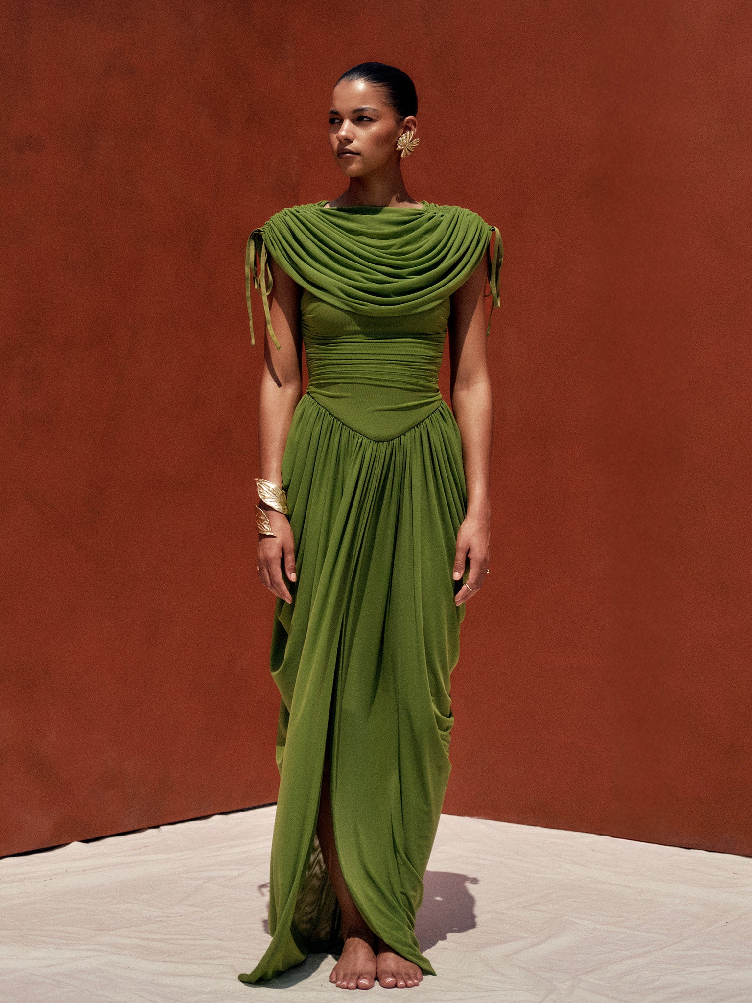 ANDREA IYAMAH KATU MESH DRESS - OLIVE | ANDREA IYAMAH