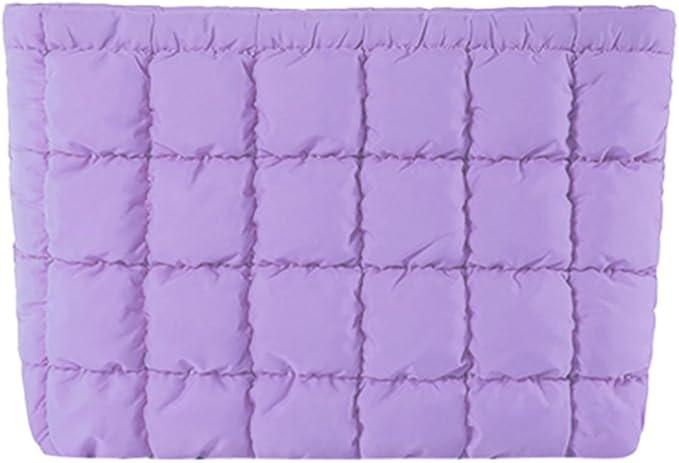 Puffy Quilted Makeup Bag for Women, Cosmetic Bag, Travel Toiletry Organizer Pouch Clutch (purple) | Amazon (US)