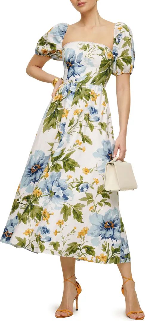 Marella Floral Midi Linen A-Line Dress | Nordstrom