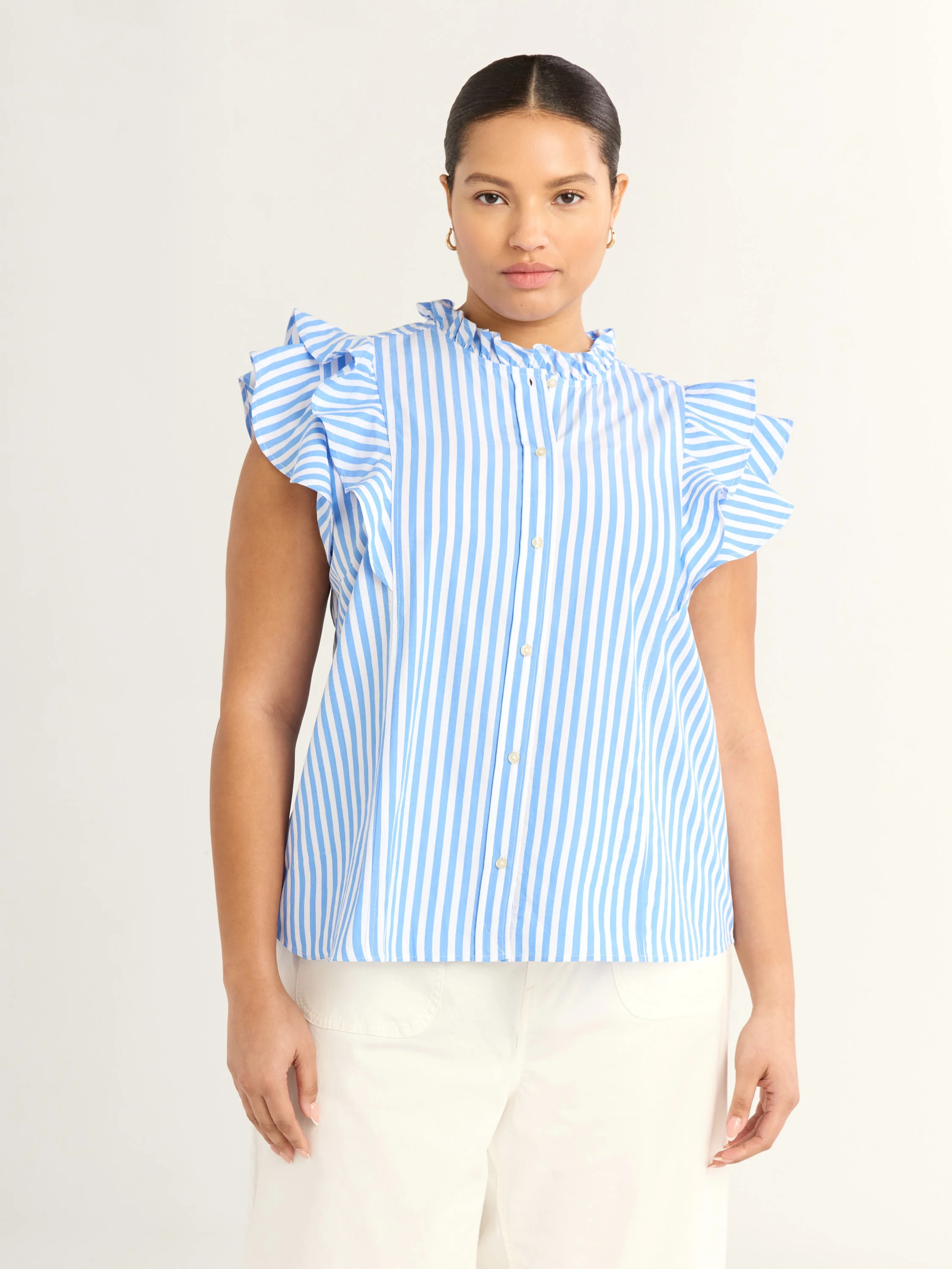 Free Assembly Women's and Women's Plus Size Button Front Ruffle Shirt, Sizes XS-4X | Walmart (US)