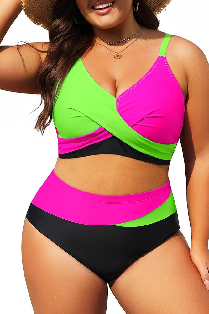 Tempt Me Plus Size Two Piece Swimsuit - Women High Waisted Bikini Set Tummy Control Bathing Suits | Amazon (US)