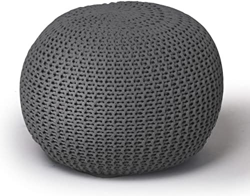 Urban Shop Round Knit Pouf - Hand Woven Cotton,Dark Grey | Amazon (US)