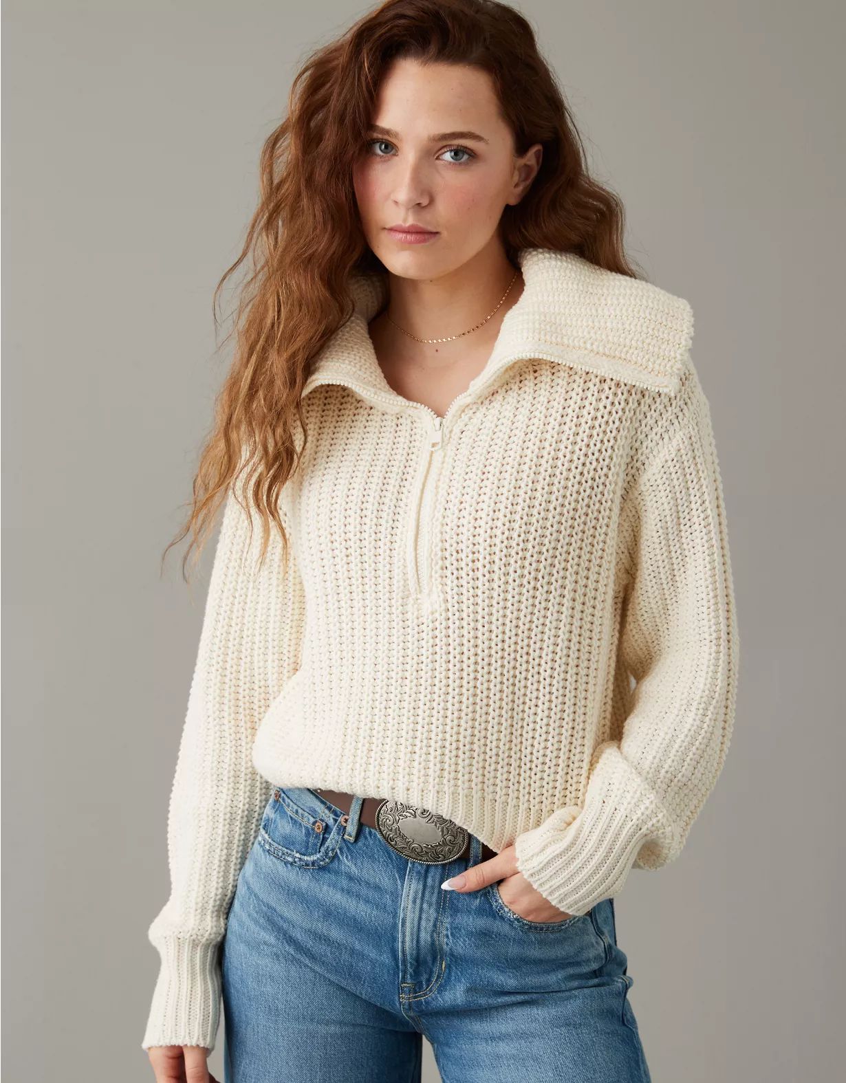 AE Quarter-Zip Collared Sweater | American Eagle Outfitters (US & CA)