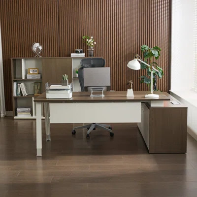 3-Piece L-Shaped Executive Desk Office Set With Chair and Cabinet | Wayfair North America