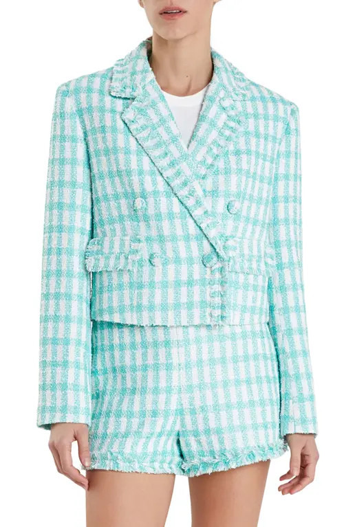 English Factory Check Bouclé Blazer in Mint at Nordstrom, Size Small | Nordstrom